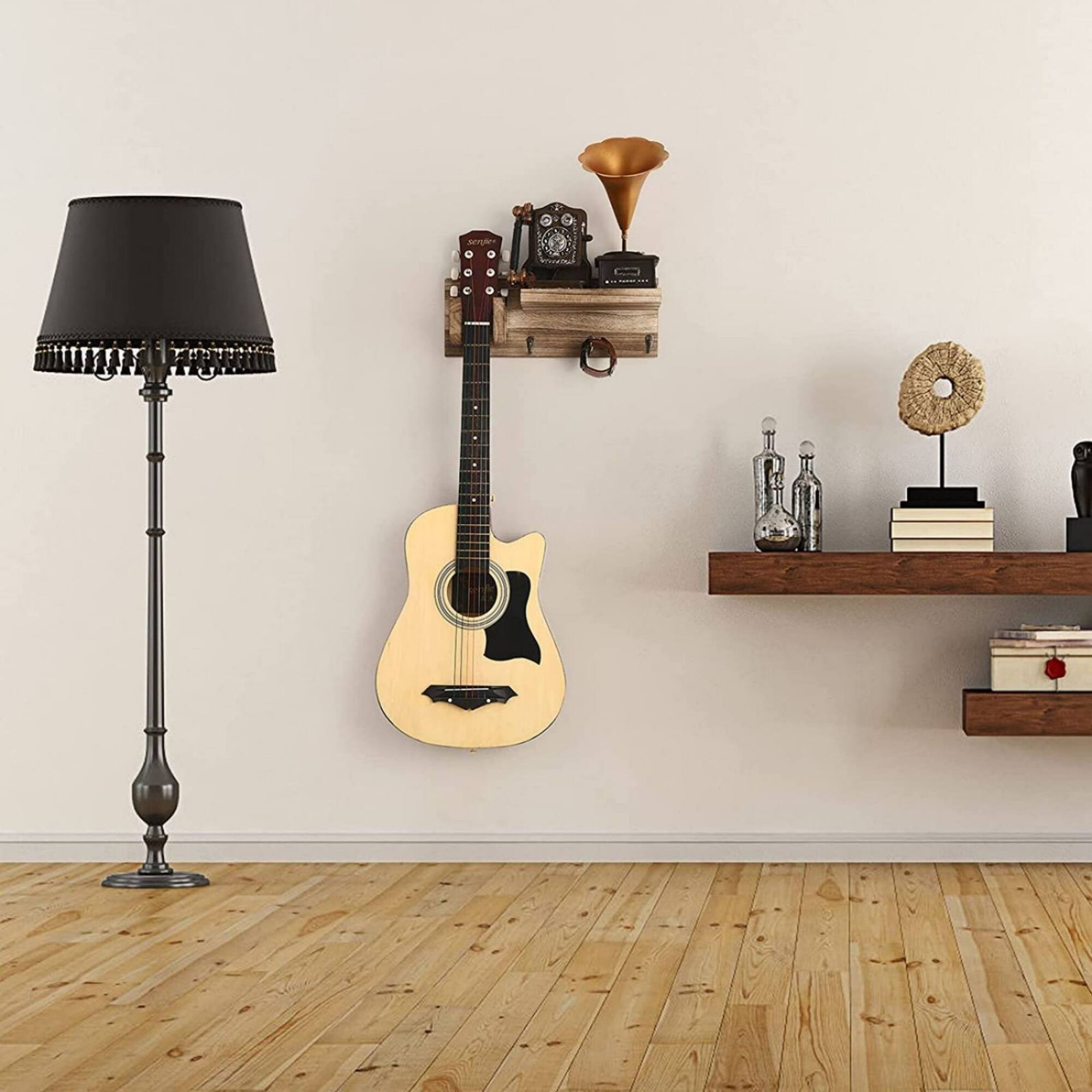 NEX™ Wood Guitar Wall Hanger with Shelf & 3 Hooks
